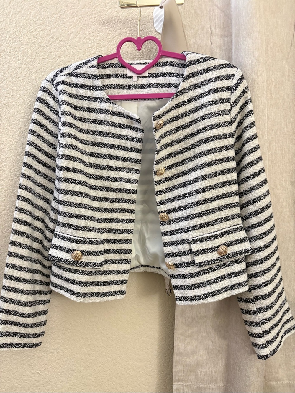 Entro Striped Black & White Women’s Tweed Jacket- Medium